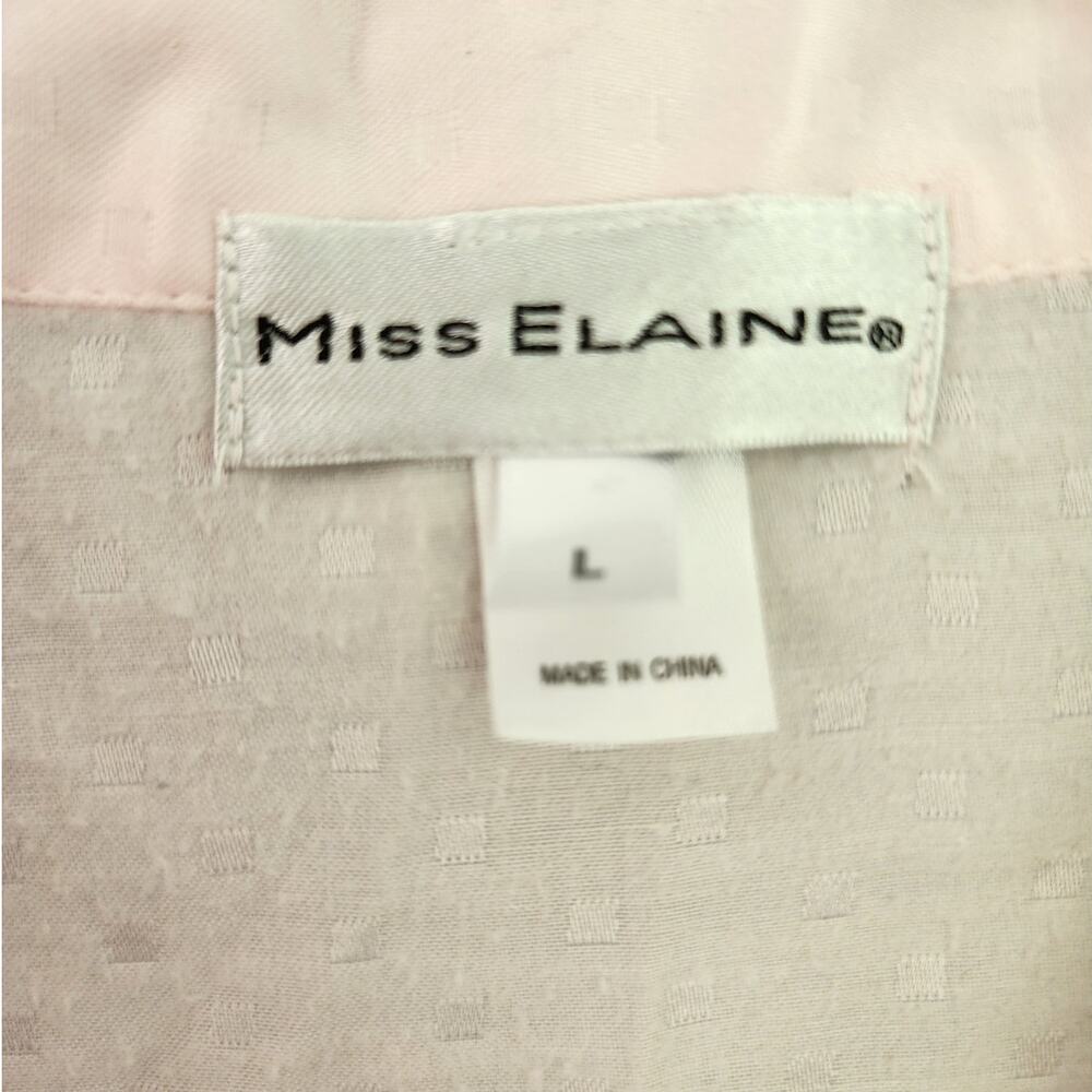 Miss Elaine Women L Long-Sleeve Pink Button Satin Flannel Embroidered Nightshirt - Picture 3 of 8